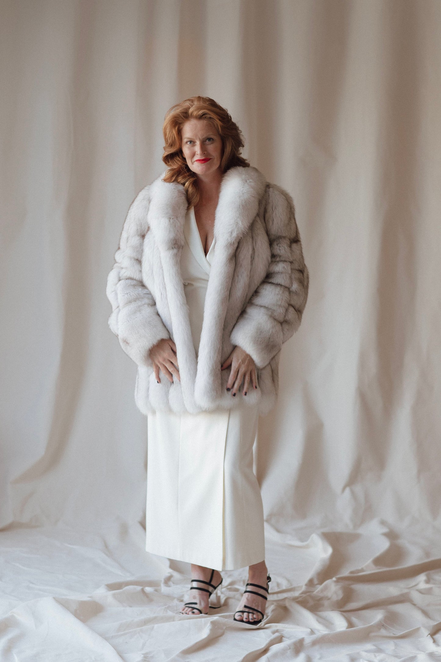 Sabina Ice White Fox Fur Coat