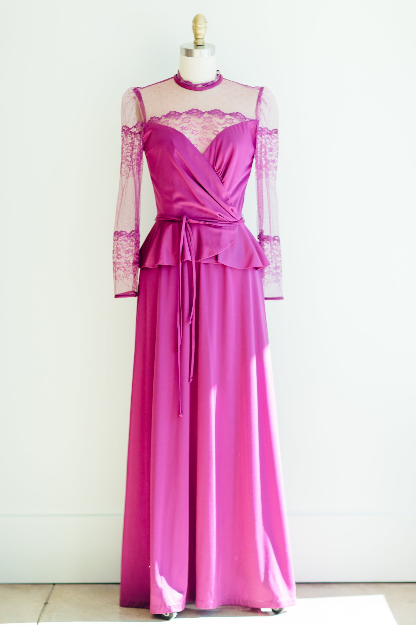 Paula Fuschia Lace Peplum Gown