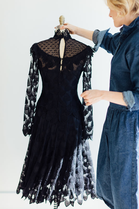 1930s Edwardian Black Lace Dress