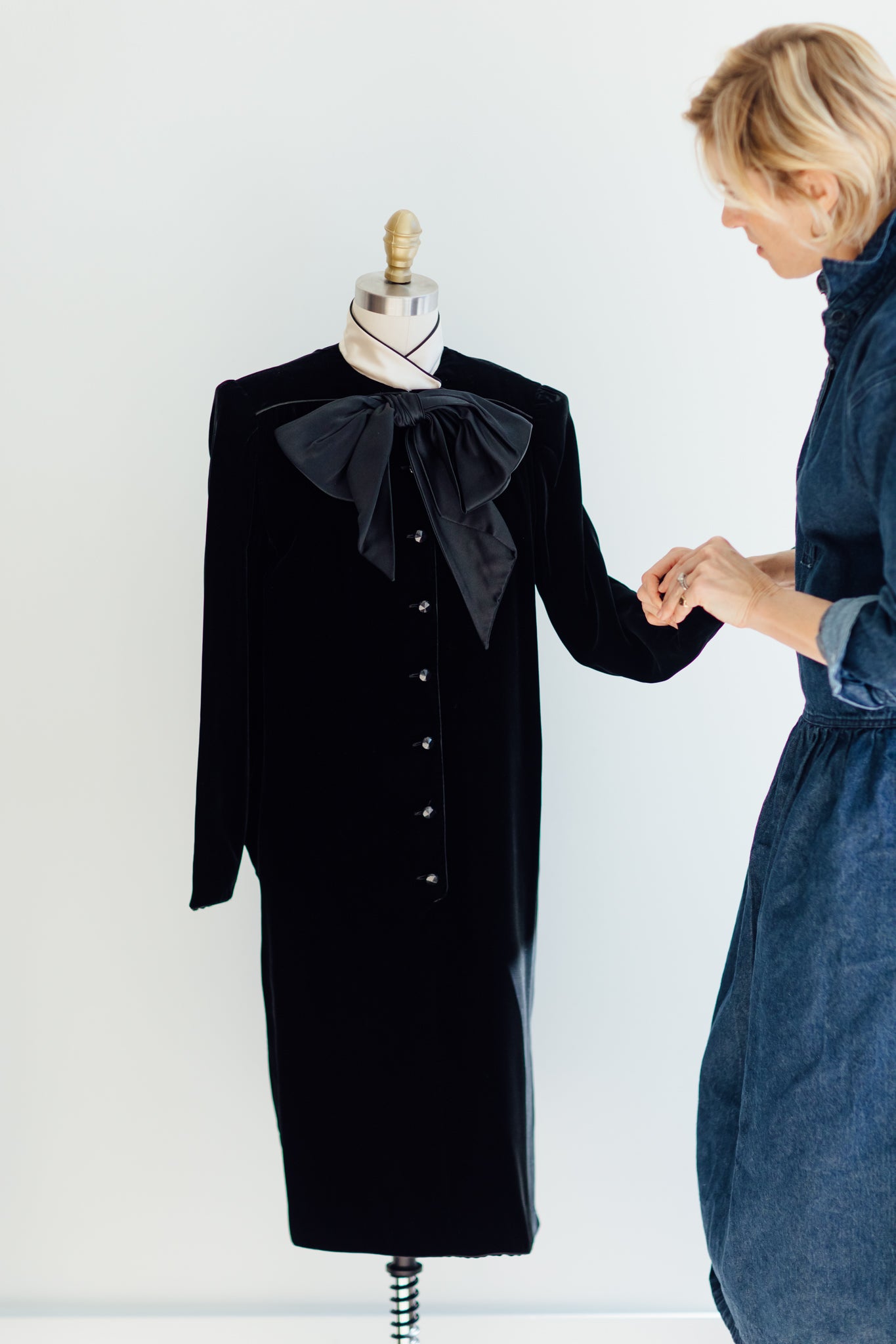 Valentino Black Velvet Shift Dress with Bow