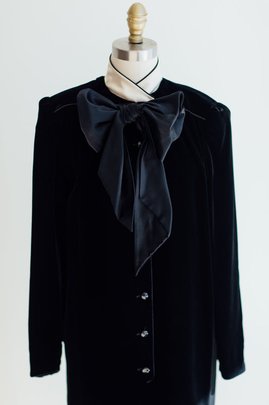 Valentino Black Velvet Shift Dress with Bow