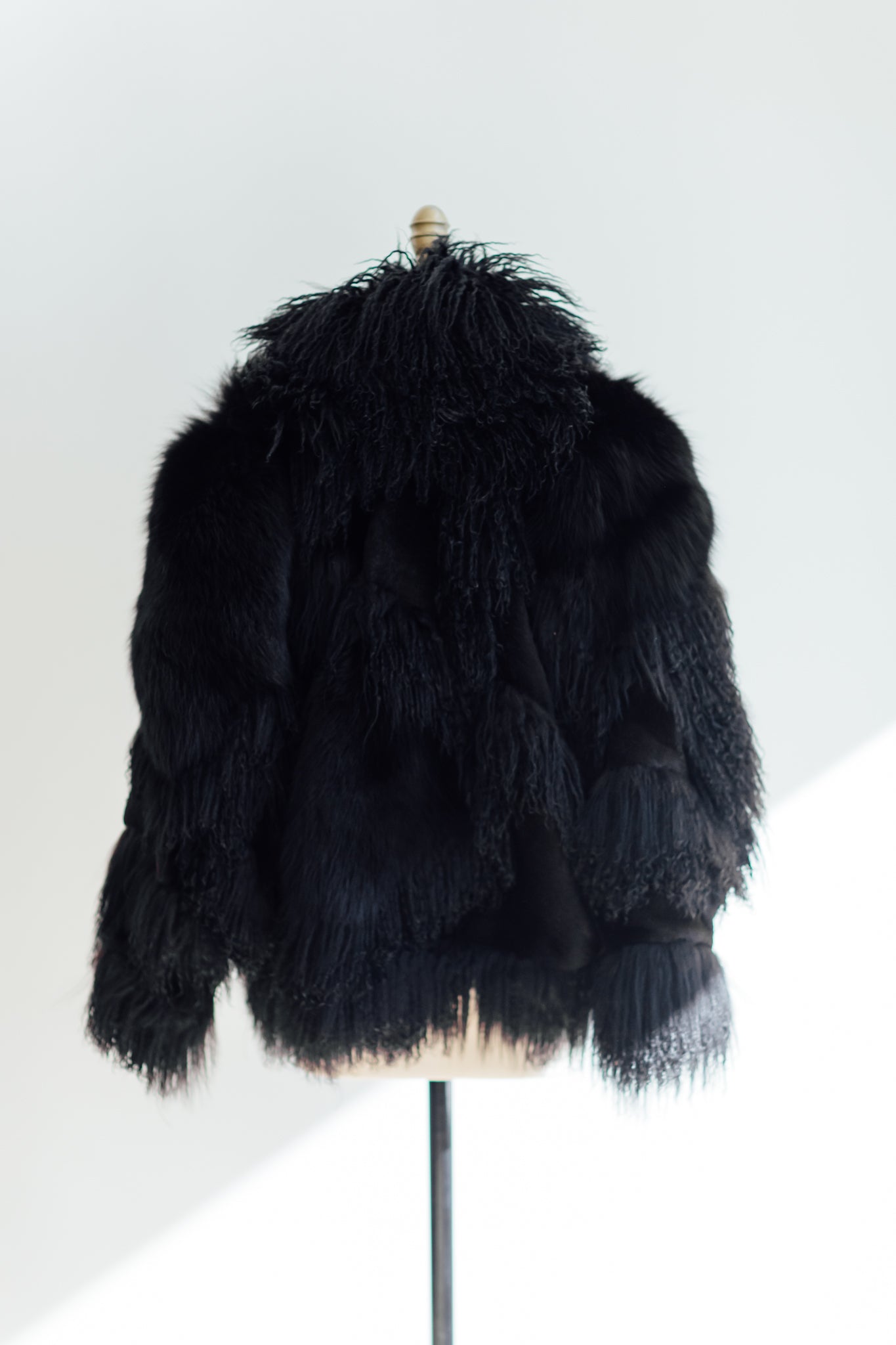 Revillon Black Mongolian Lamb Shearling Bomber