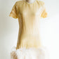 Victor Costa Yellow Sequin & Ostrich Feather Party Dress